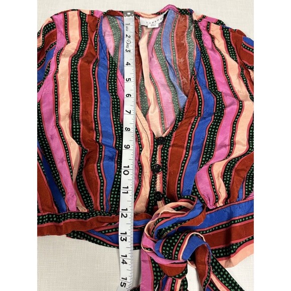 Topshop Striped Long Sleeve Tie Front Crop Top Stars 4th of July Women’s Size 2 - Picture 9 of 15